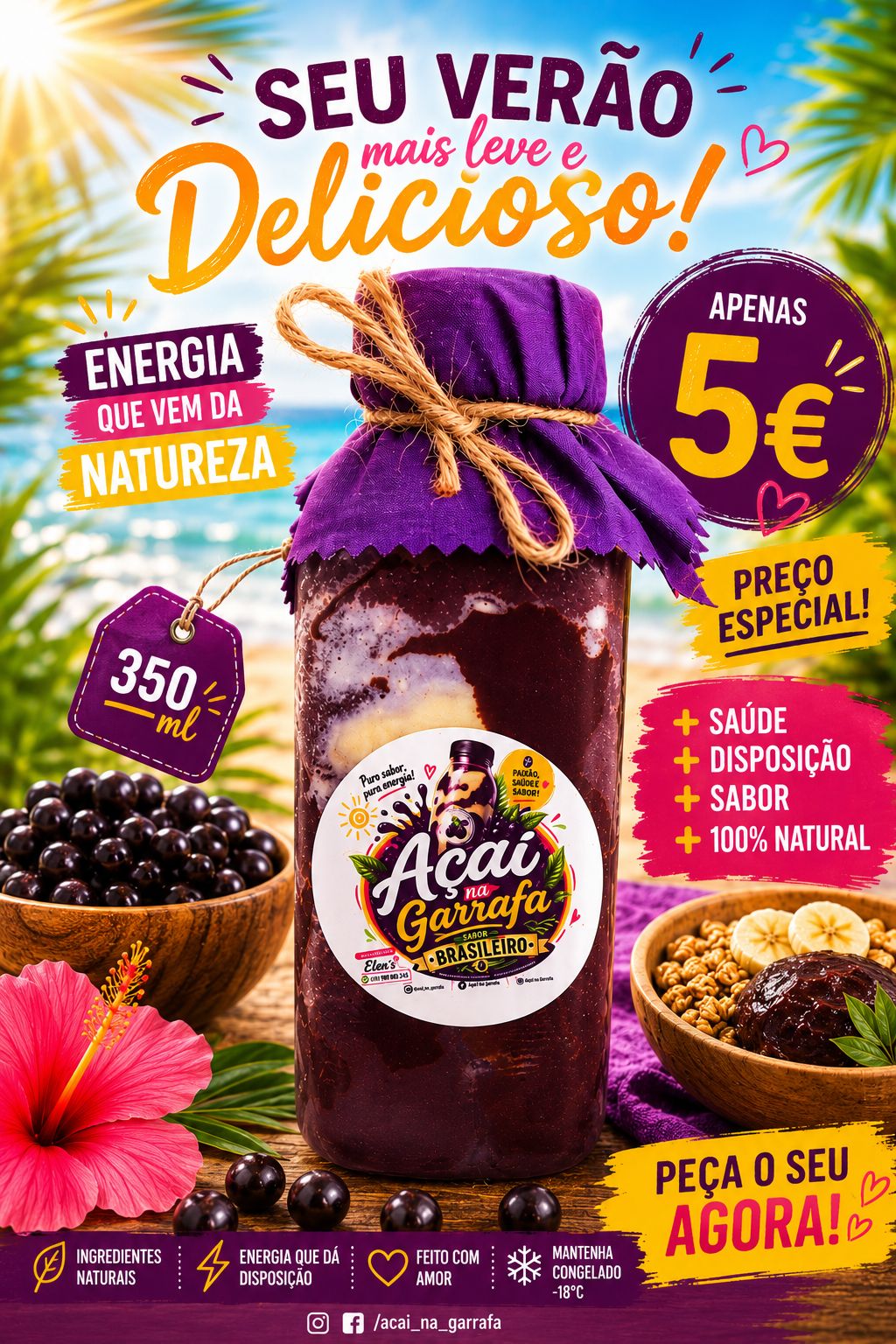 Poster promocional do Açaí na Garrafa sabor Brasileiro